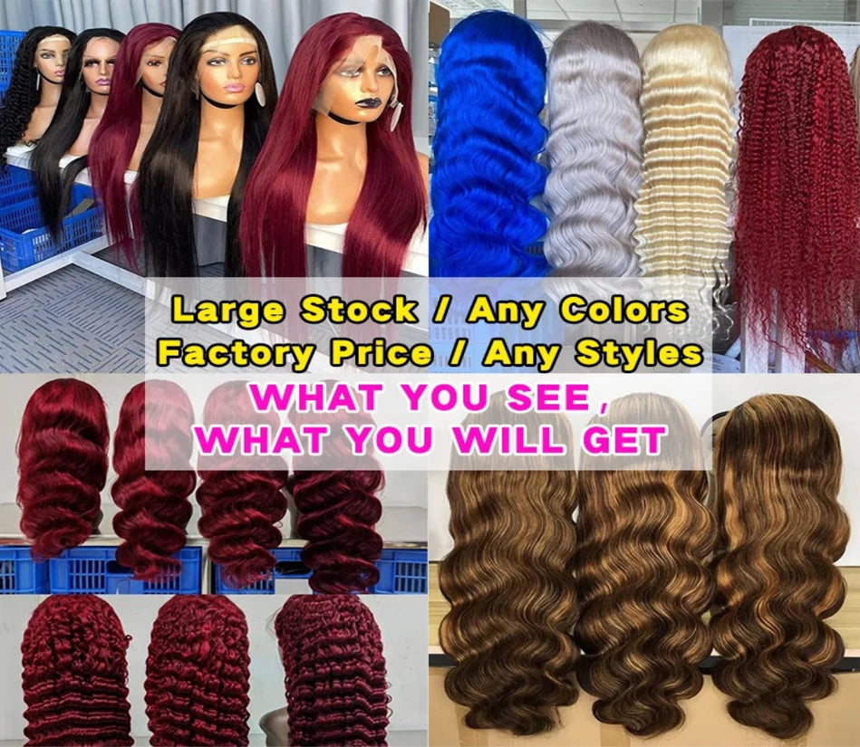 Highlight Colored Green Yellow and Blue Pink Front Wigs Human Hair For Women Body Wave 13x4 Transparent lace Frontal human hair