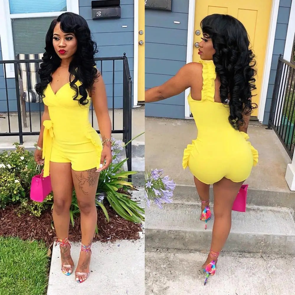 Ruffle Bow Crop Top and High Waist Shorts Set for Women