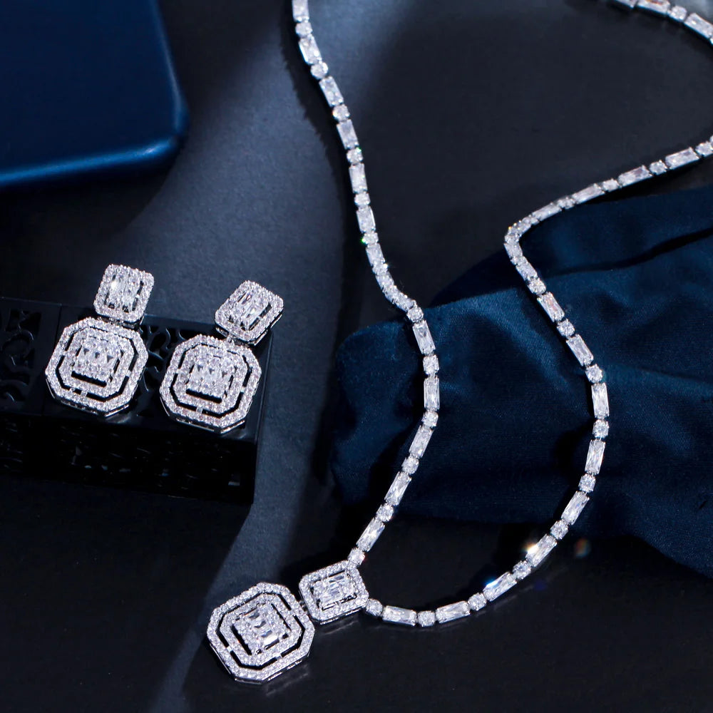 Baguette Cubic Zirconia Necklace Set