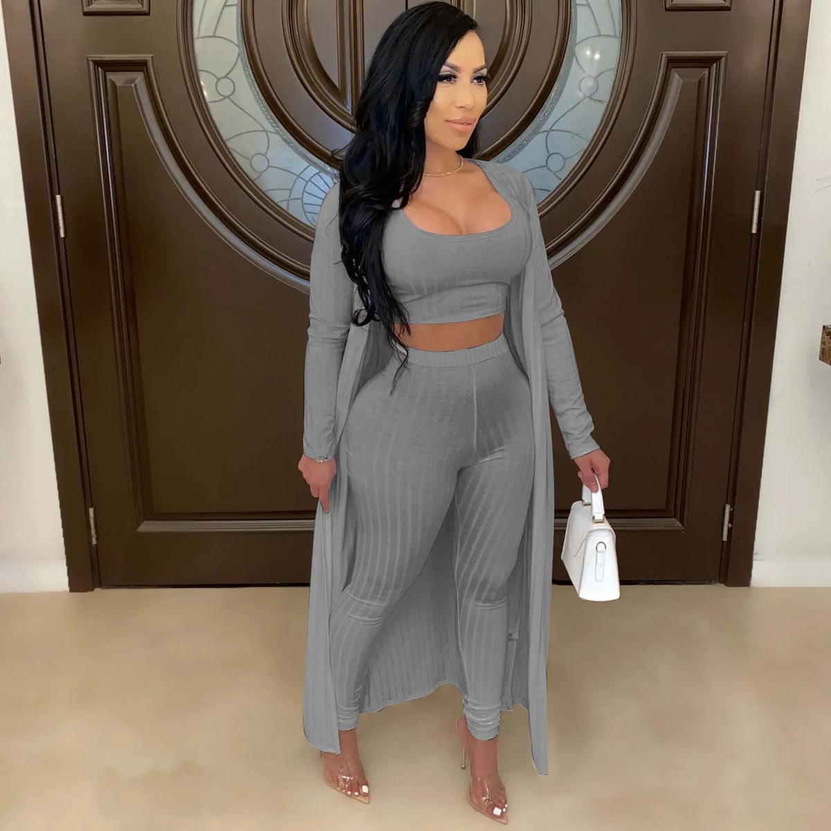 Slim Knit Three Piece Summer Lounge Outfit Set for Women