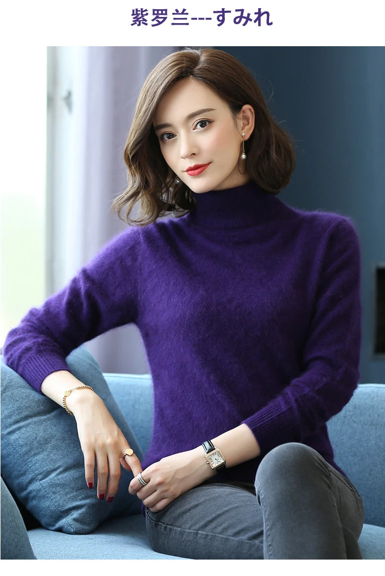 Warm High Collar Heavyweight Knit Pullover Sweater for Women