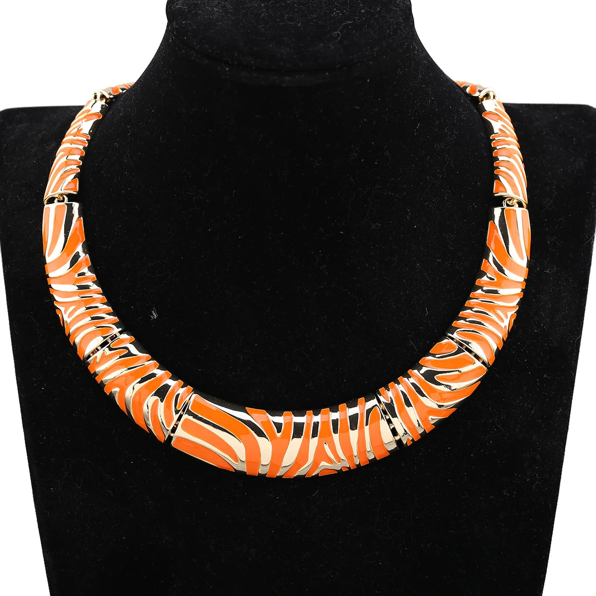 Gold Plated Zebra Stripe Enamel Collar Necklace for Women