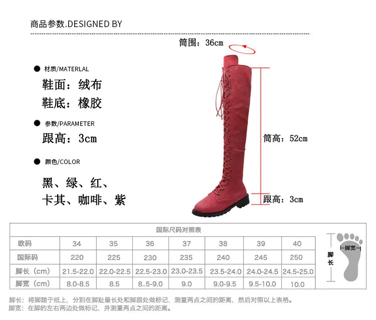 Lace Up Low Heel Winter Over The Knee Boots for Women