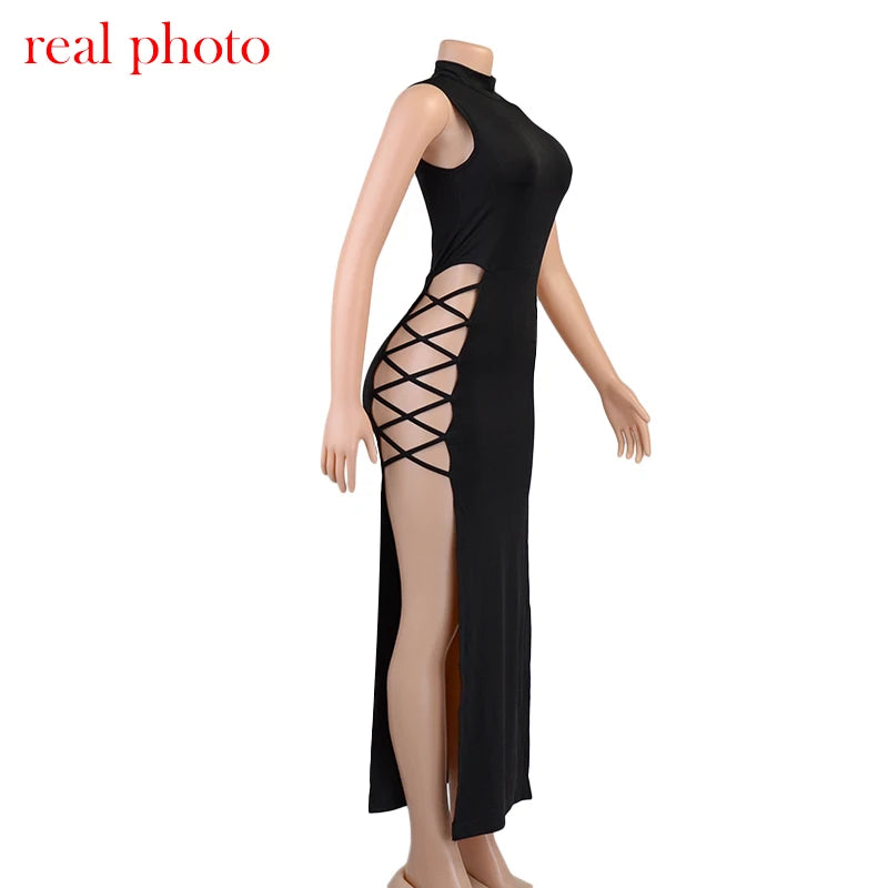 Cryptographic Elegant Black Sleeveless Bandage Sexy Dress for Women Club Party Backless Tank Dresses Skinny Fashion Summer 2025