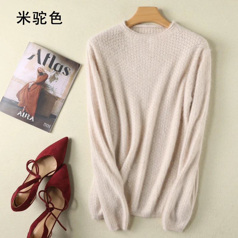 Hollow Knit Cashmere Long Sleeve Sweater for Women