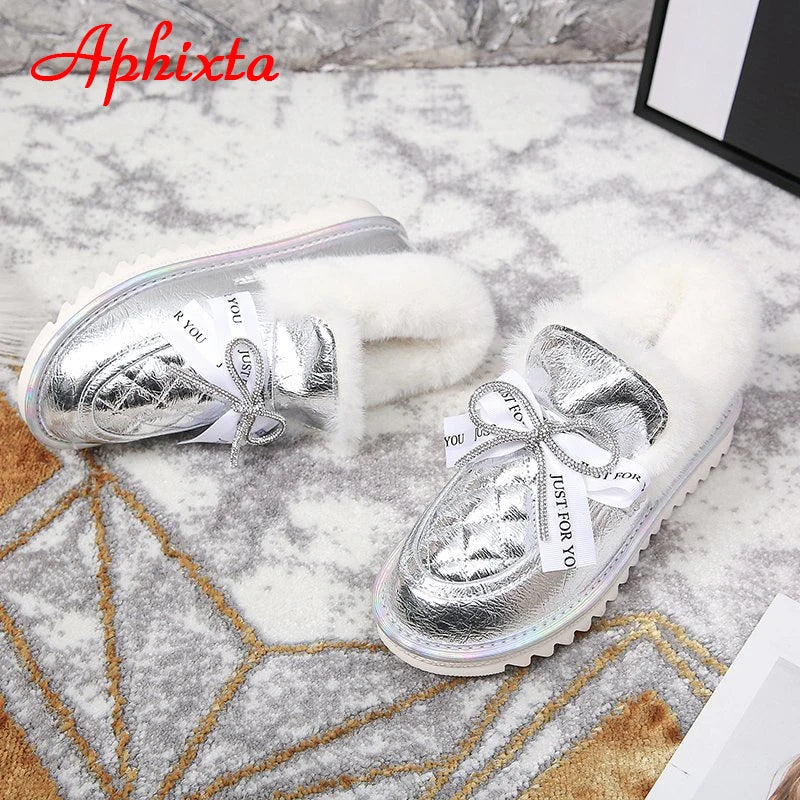 Waterproof Silver Bling Warm Plush Snow Boots for Women