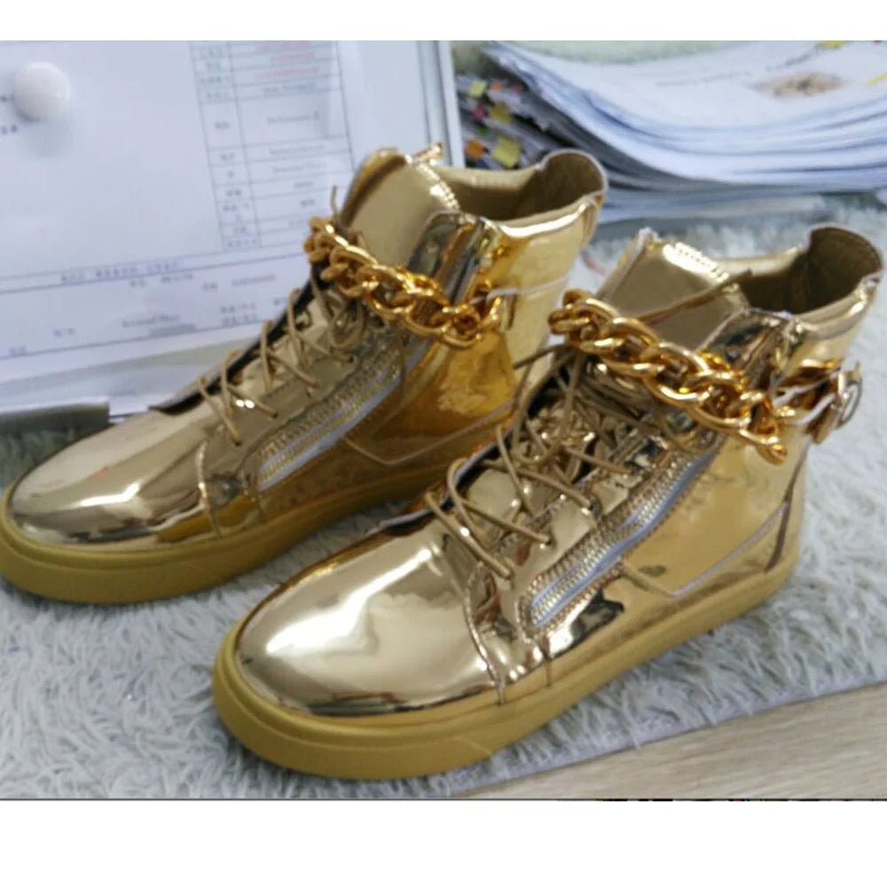 Metallic Chain Lace Up Casual Leather Flats for Women