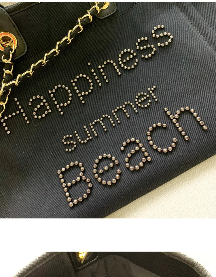 New Women Tote Bag Fashion Canvas Large Handbag Chains Genuine Leather Shoulder Bags Ladies Big Messenger Bag Shopping Bag