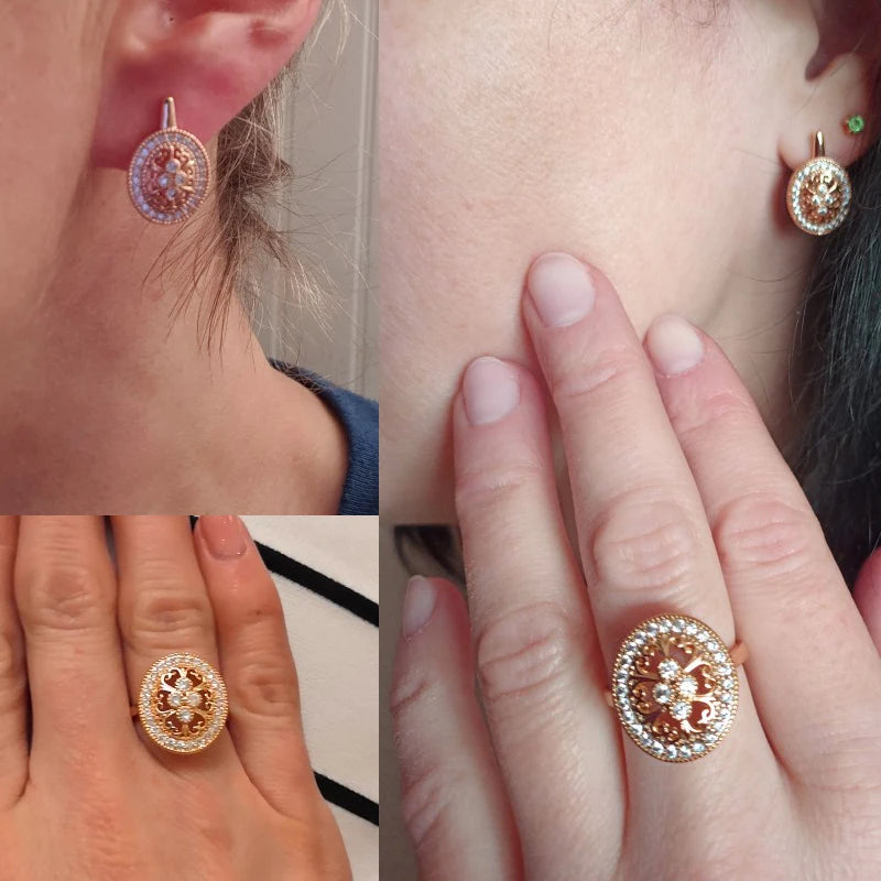 Rose Gold Leaf Earring And Ring Set
