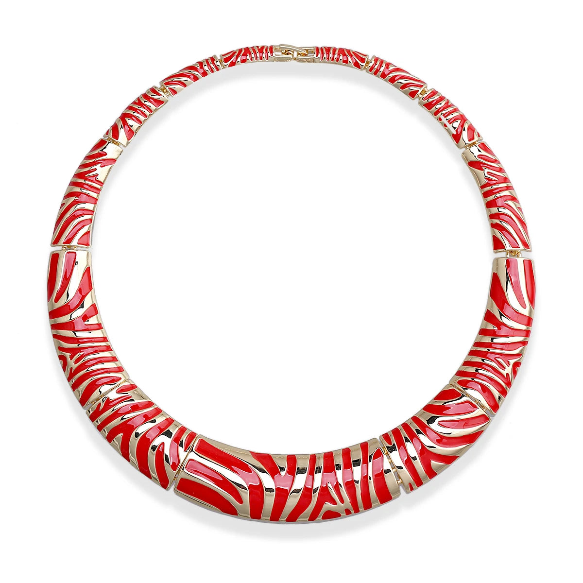 Gold Plated Zebra Stripe Enamel Collar Necklace for Women