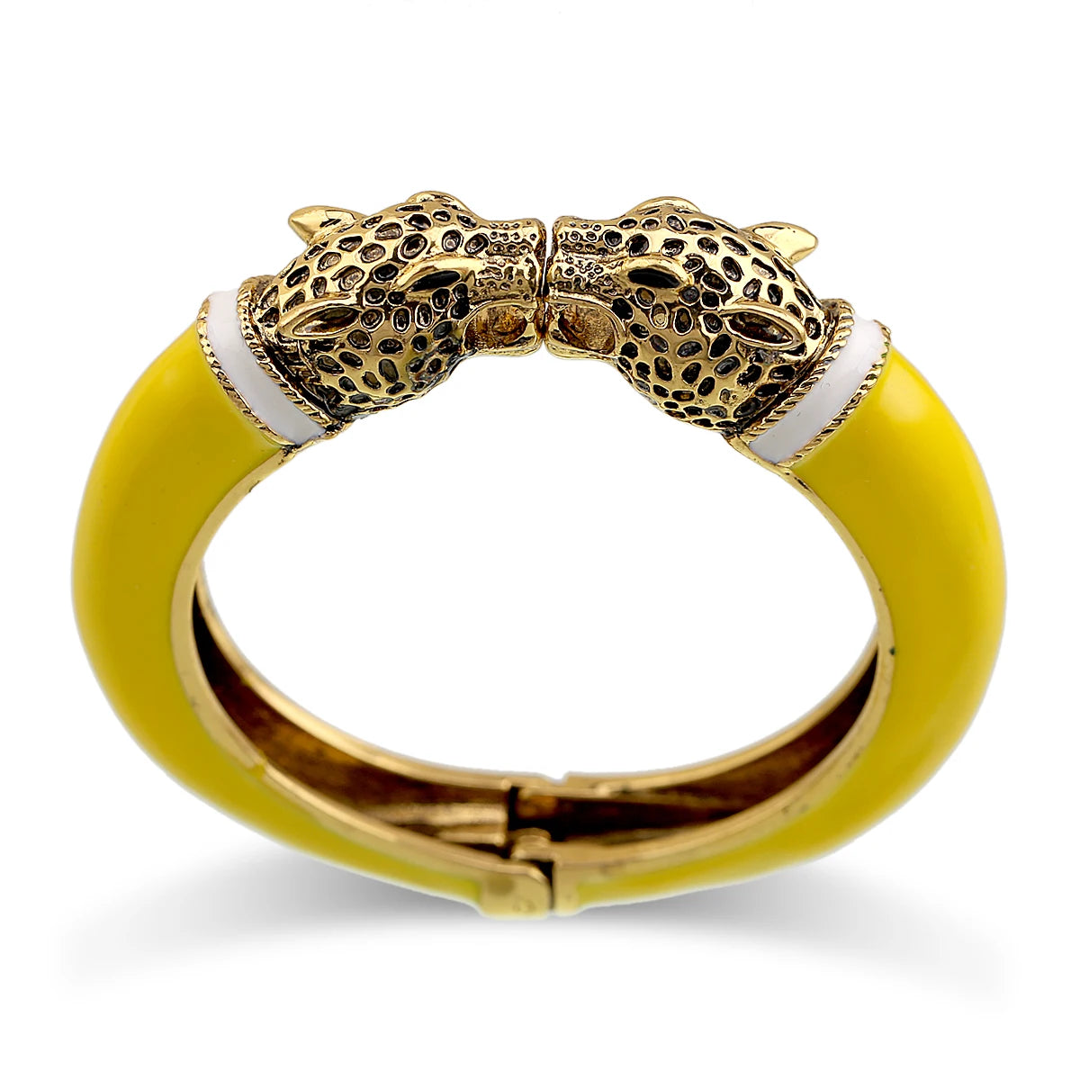 Double Leopard Head Enamel Cuff Bracelet for Women