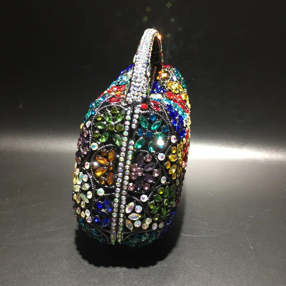 Women Champagne/Blue Color Stone Evening Bags Purses and Handbags Wedding Party Dinner Crystal Flower Clutch Bags Minaudiere Bag