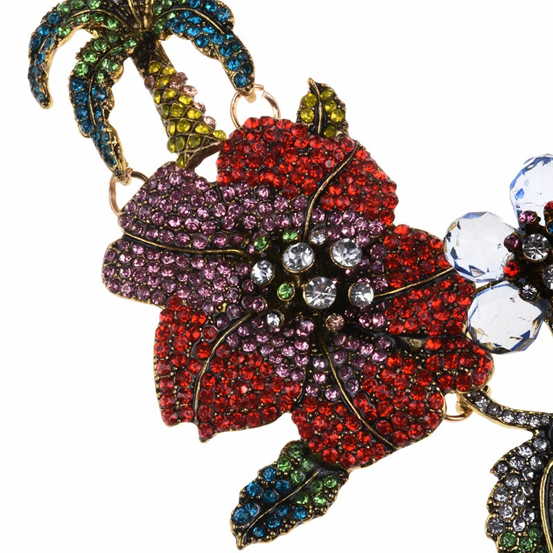 Colorful Rhinestone Flamingo Statement Necklace for Women