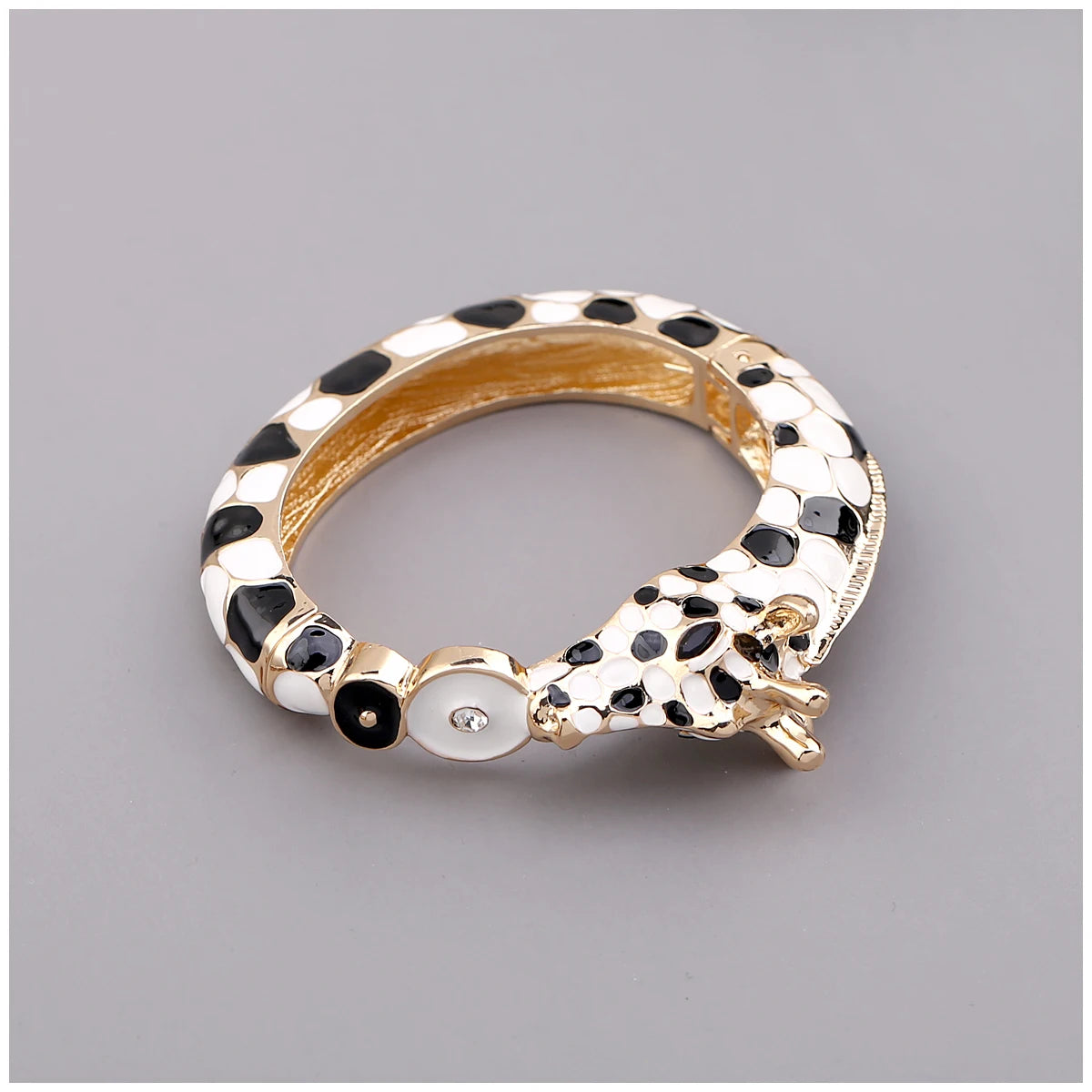 Gold Plated Zebra Enamel Statement Cuff Bracelet for Women