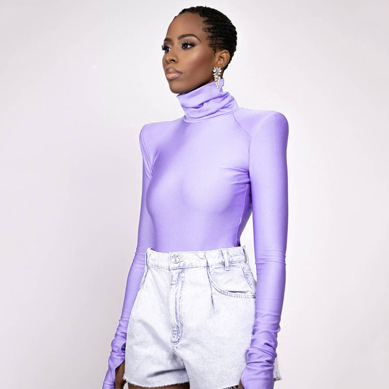 Bodysuit + Shoulder Padded Turtleneck + Winter Glam Club Wear Silhouette With Figure Flattering Fit