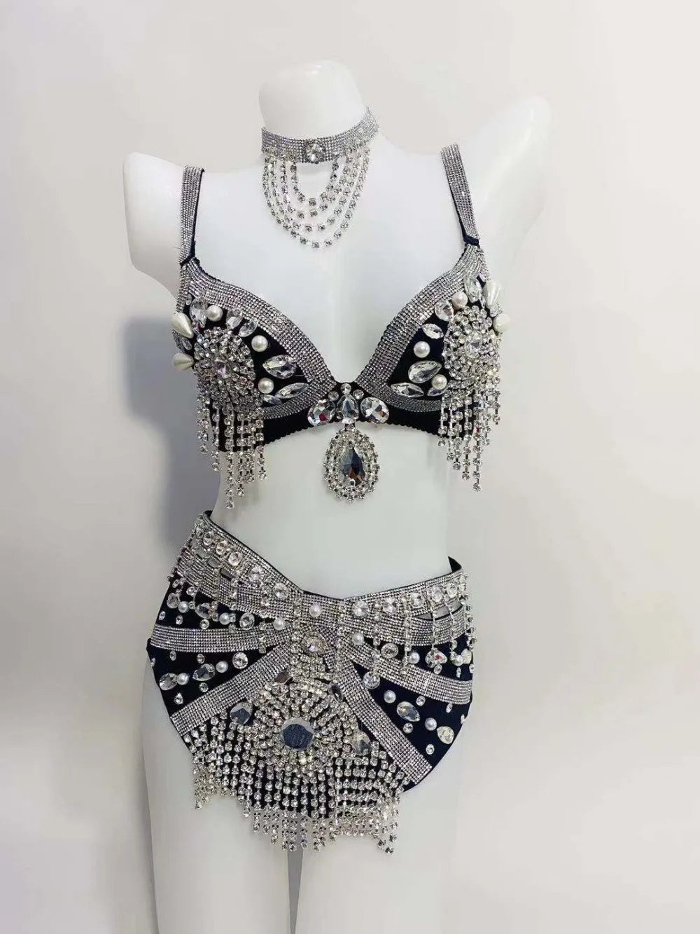 Gold Rhinestone Belly Dance Bikini Costume for Women