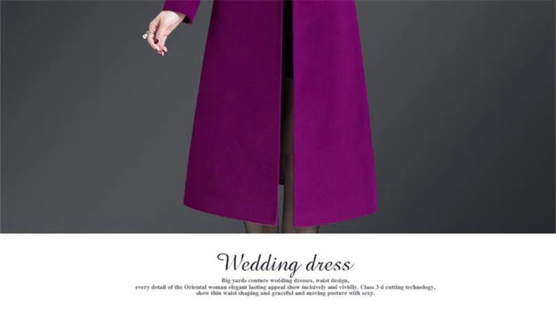 High Quality Big Fur Collar Woolen Coat Women Belt Knee-Length Double Breasted Mid-Long Woolen Jacket For Autumn Winter Outcoat