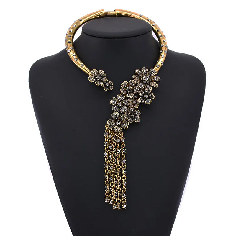 Green Crystal Open Collar Choker Necklace for Women