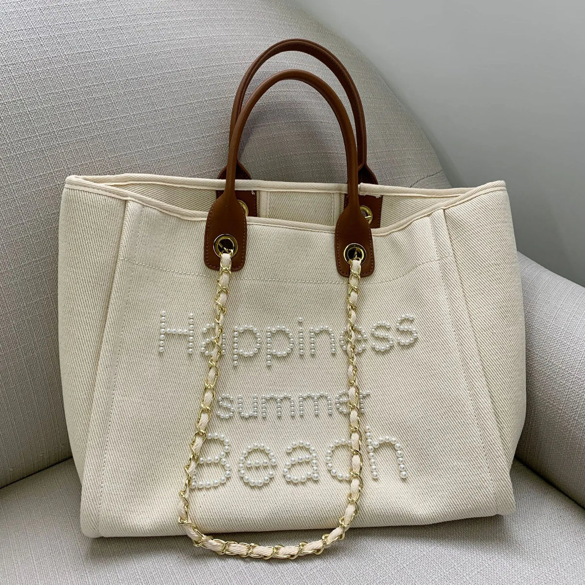 New Women Tote Bag Fashion Canvas Large Handbag Chains Genuine Leather Shoulder Bags Ladies Big Messenger Bag Shopping Bag
