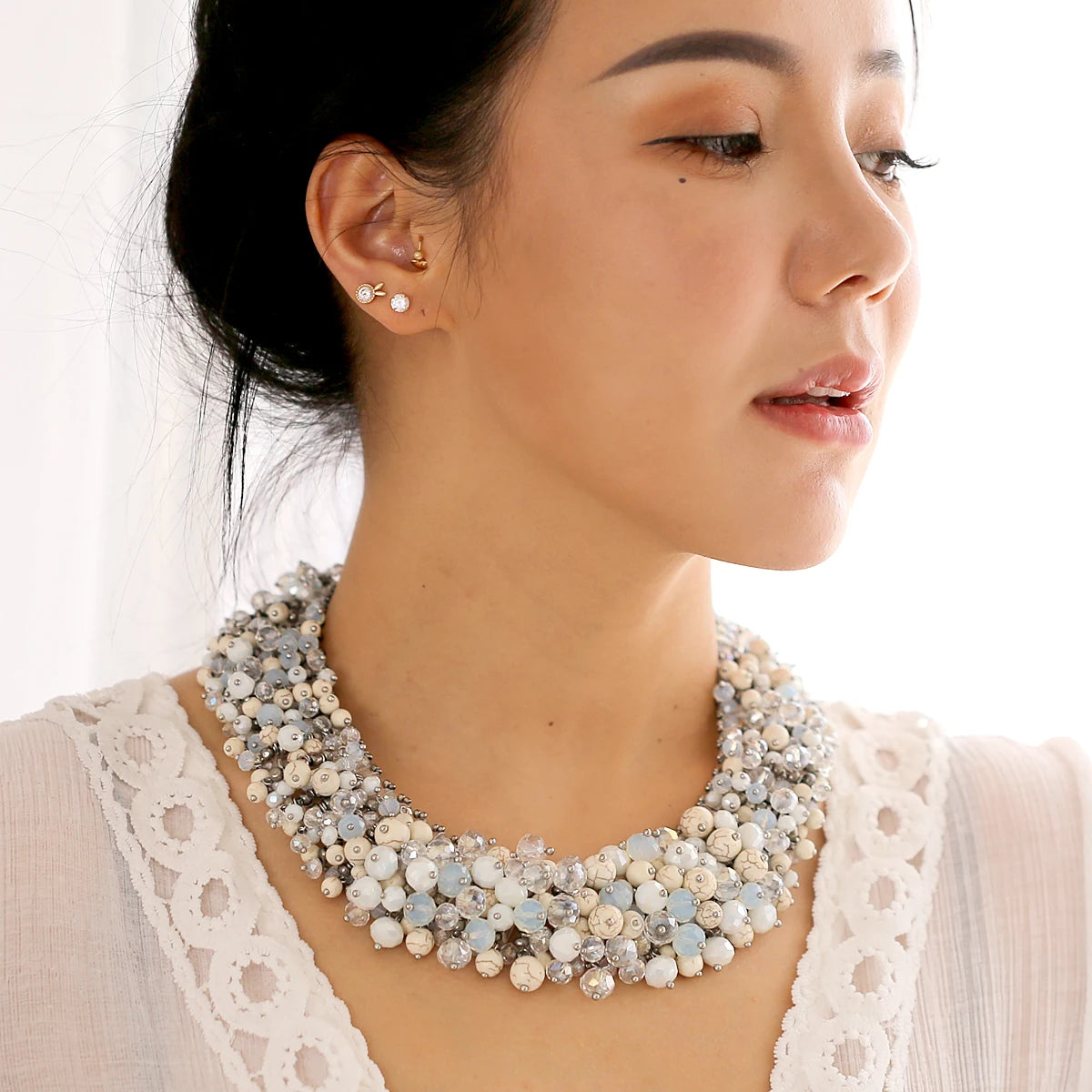 Double Layer Turquoise Bead Statement Necklace for Women