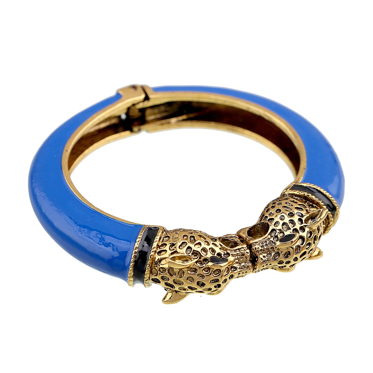 Double Leopard Head Enamel Cuff Bracelet for Women