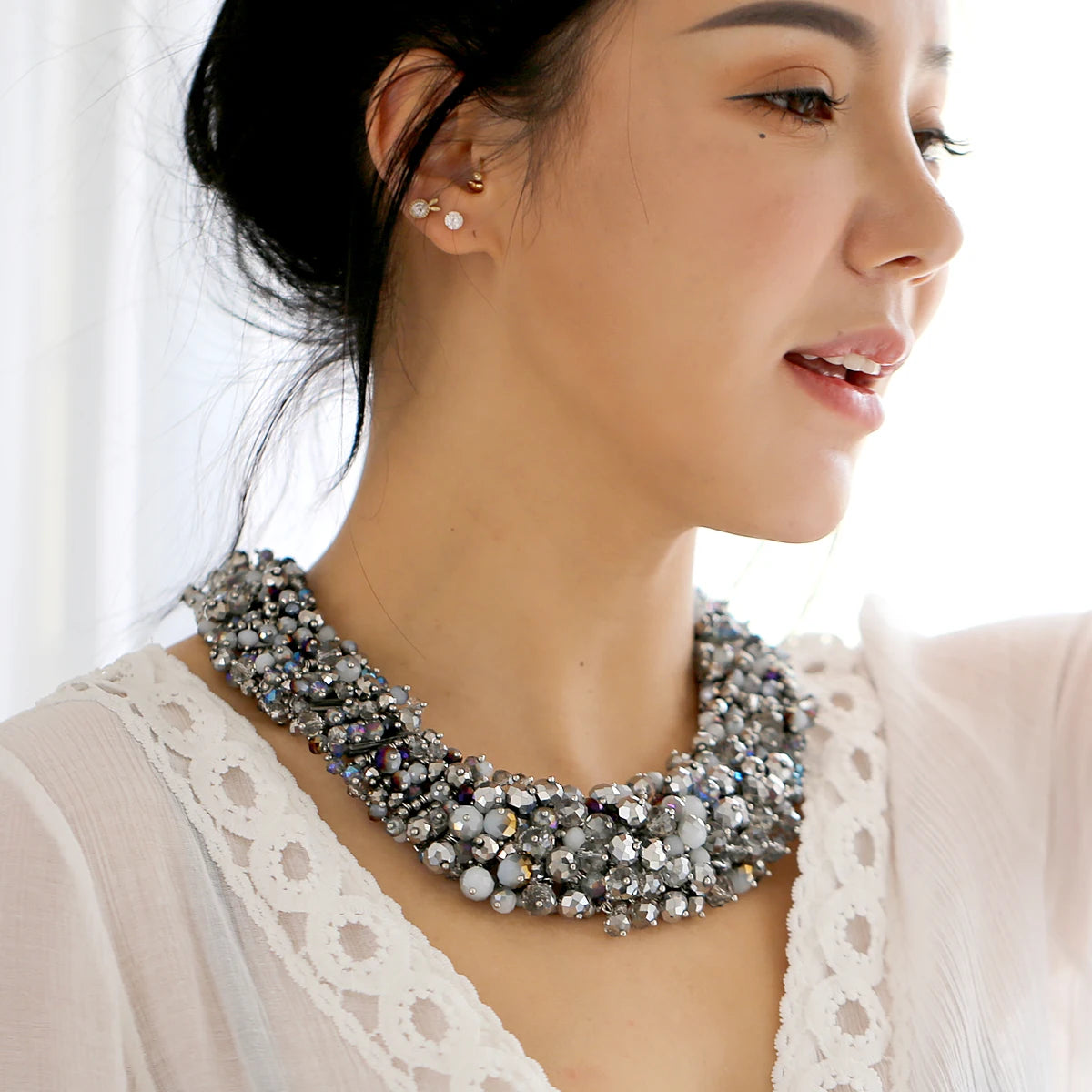 Double Layer Turquoise Bead Statement Necklace for Women
