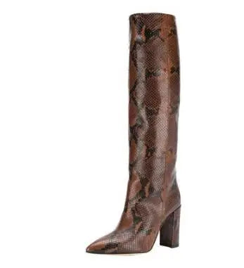 Pointed Toe Slip On Leather Knee High Boots for Women
