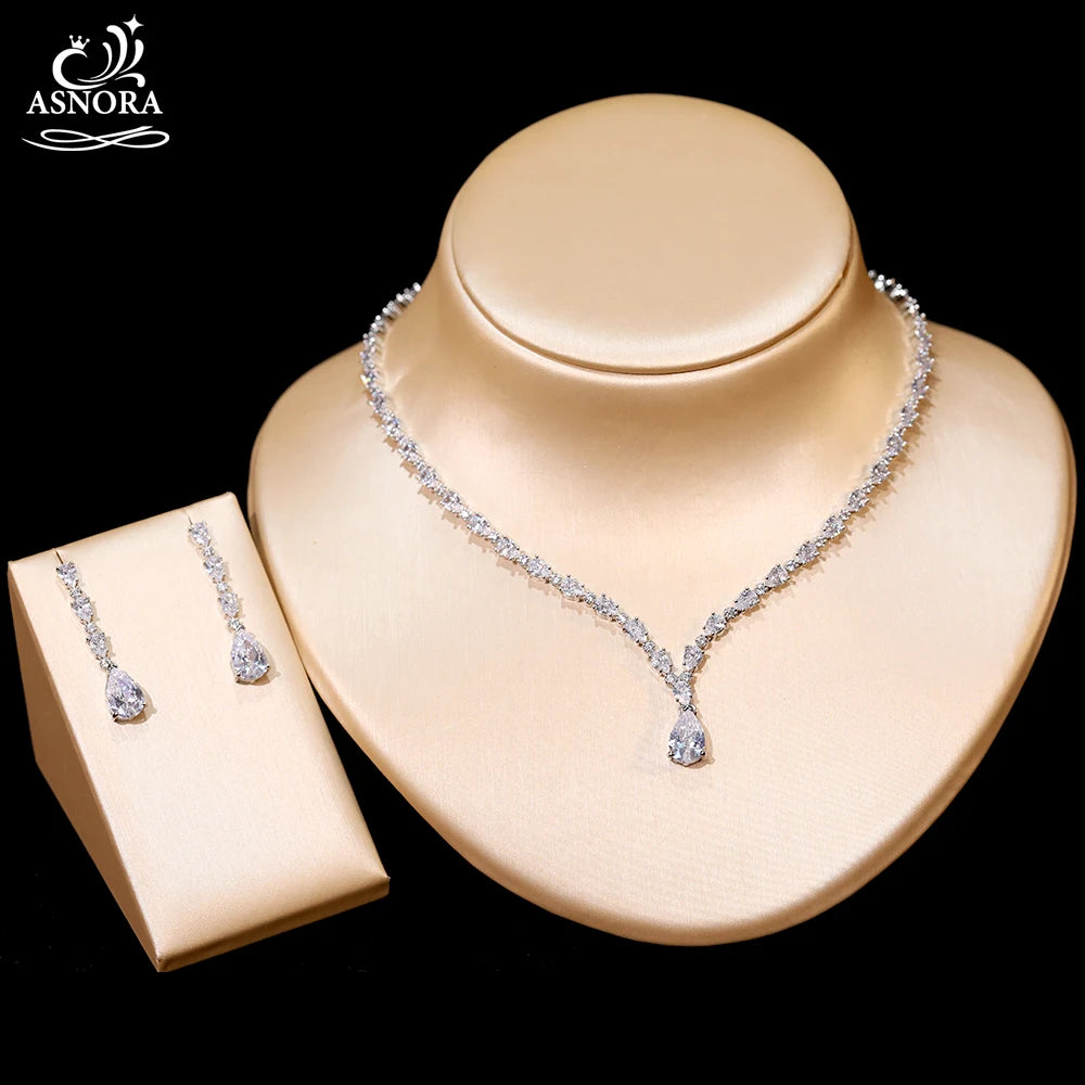 Cubic Zirconia Water Drop Wedding Jewelry Set for Women