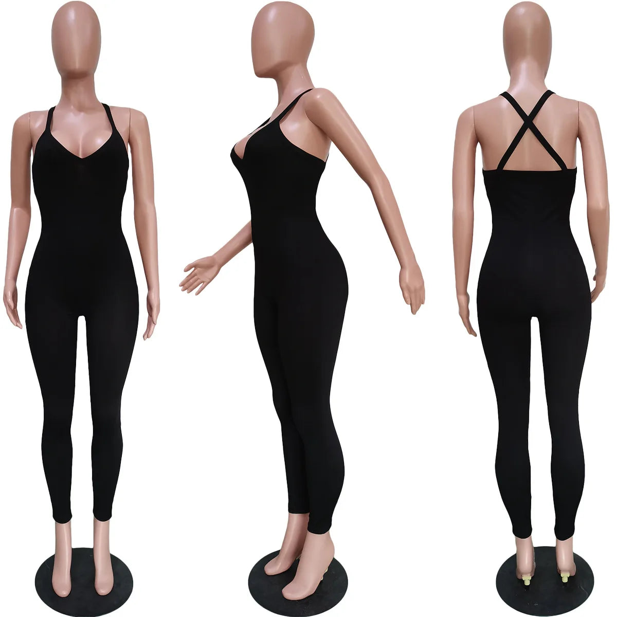 Sleeveless V Neck Criss Cross Back Jumpsuit For Women