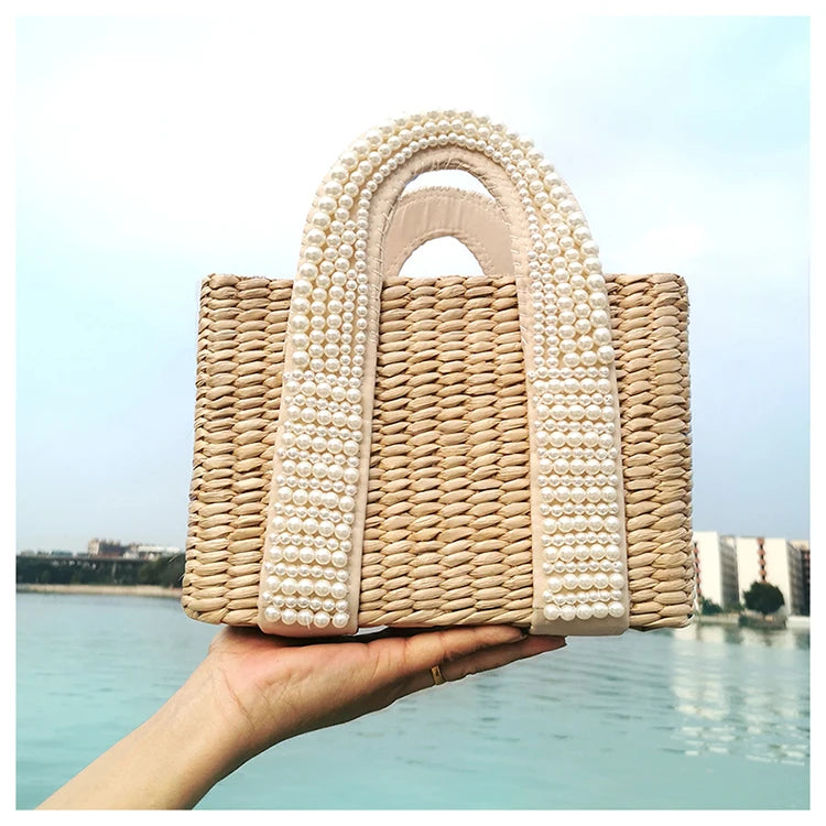 Delicate Handwoven Beaded Straw Tote Bag for Women