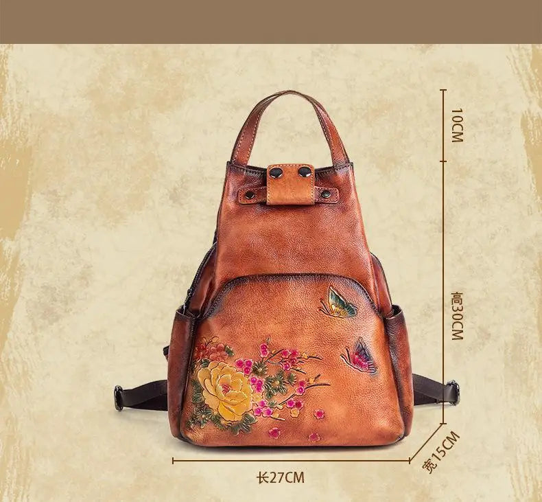 Genuine Leather Embossed Vintage Shoulder Bag for Women