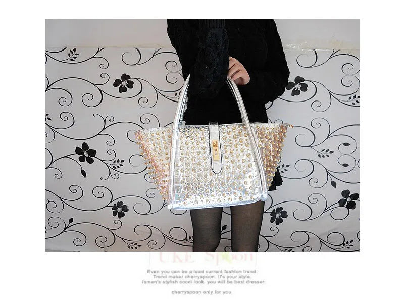 Rhinestone Patent Leather Crossbody Handbag for Women