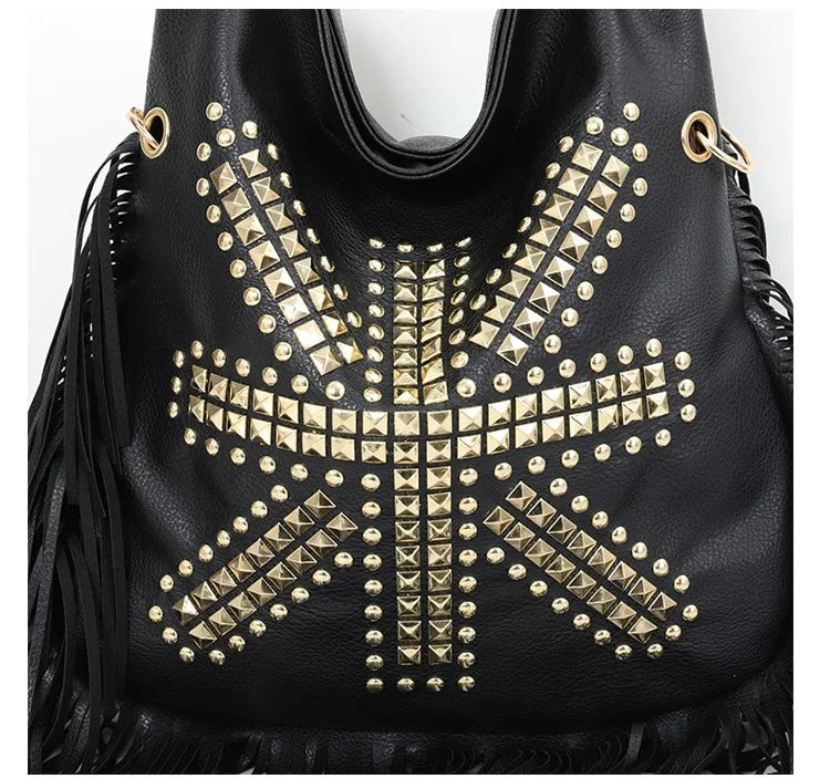 Rivet Tassel Large Capacity Crossbody Shoulder Bag for Women