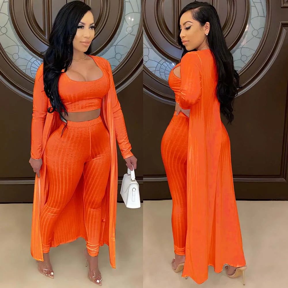 Slim Knit Three Piece Summer Lounge Outfit Set for Women