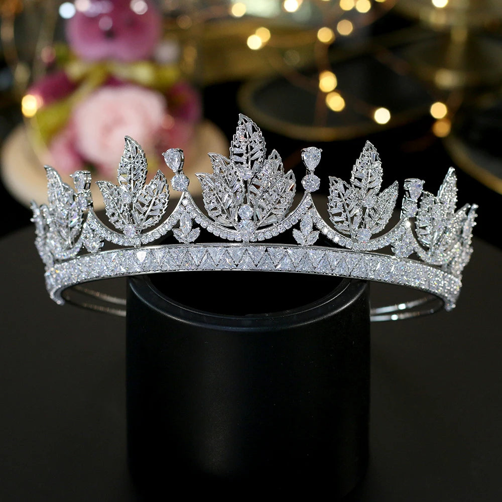 Delicate Leaf Design Crystal Bridal Crown for Women