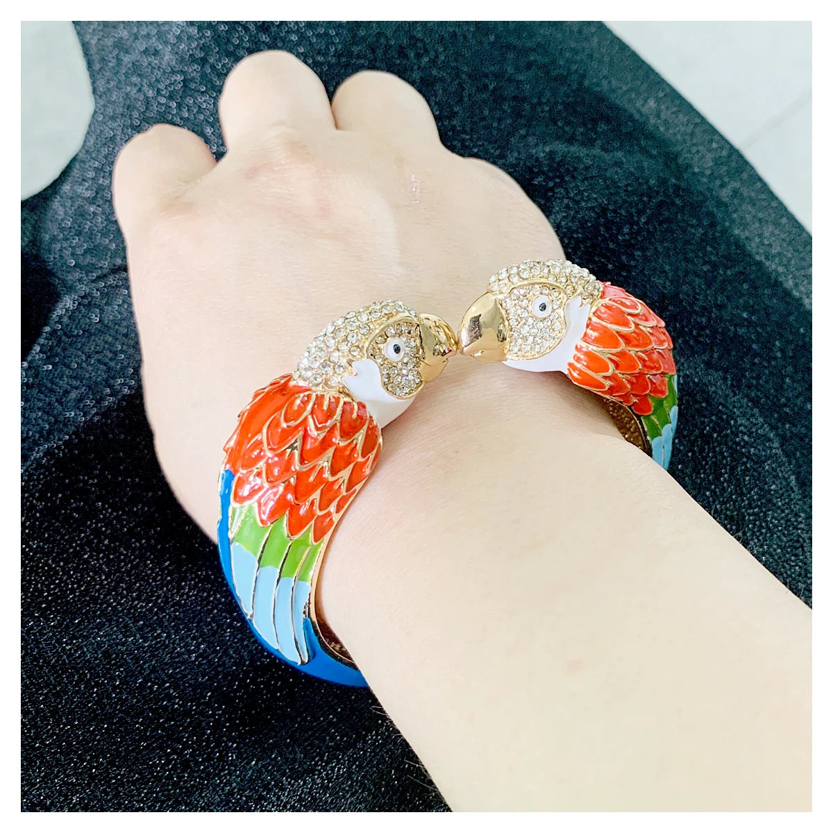 Statement Double Macaw Enamel Cuff Bracelet for Women