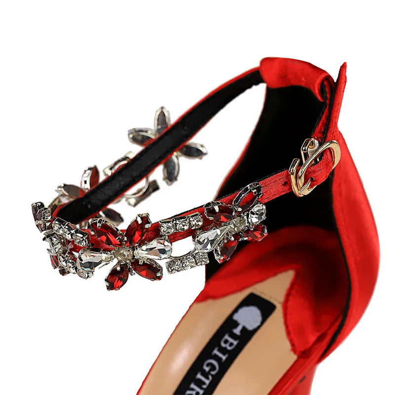 Rhinestone Open Toe Stiletto Heel Sandals for Women