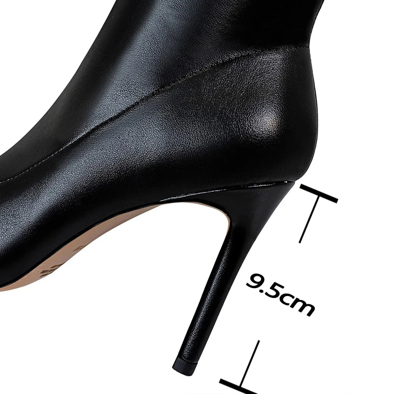 Black Leather Stiletto Over The Knee Boots for Women