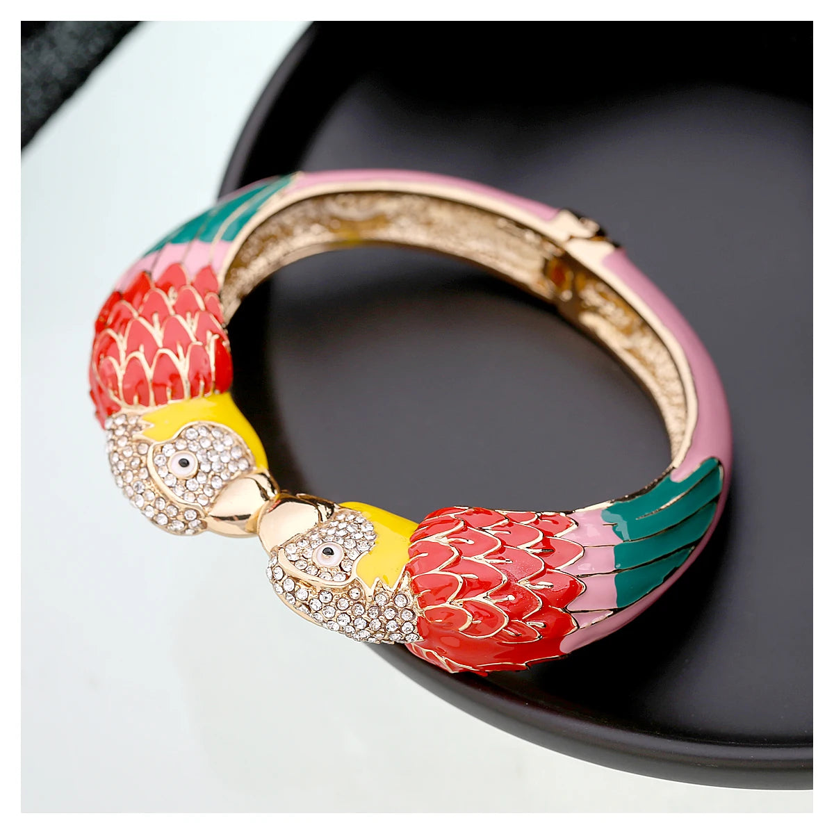 Statement Double Macaw Enamel Cuff Bracelet for Women