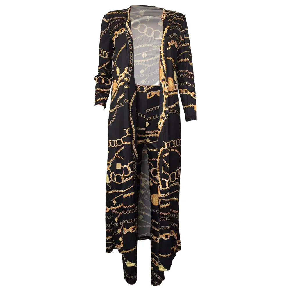 Long Cardigan and Bodycon Pants Two Piece Set for Women