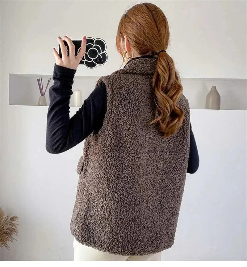 Faux Lamb Wool Thick Velvet Thickened Vest Jacket Female 2022 Autumn Winter Ladies Korean Outwear Waistcoat Vest Tops Women Warm