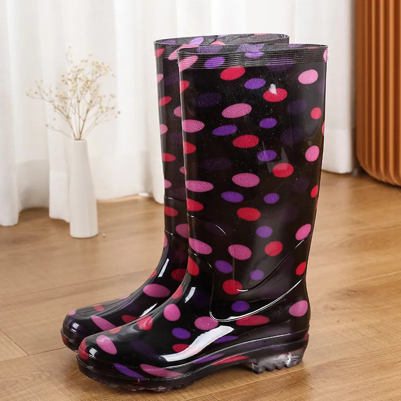 Warm Floral Platform Rain Boots
