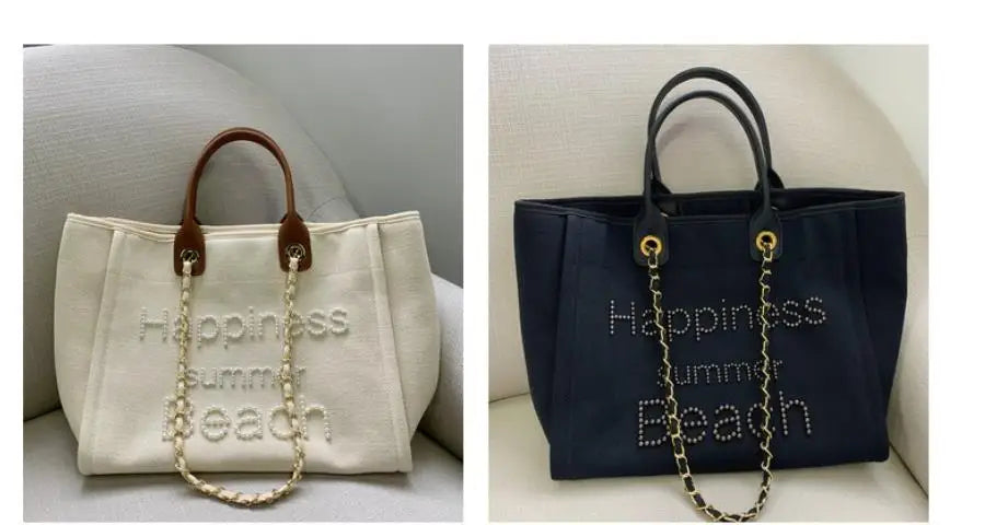 New Women Tote Bag Fashion Canvas Large Handbag Chains Genuine Leather Shoulder Bags Ladies Big Messenger Bag Shopping Bag