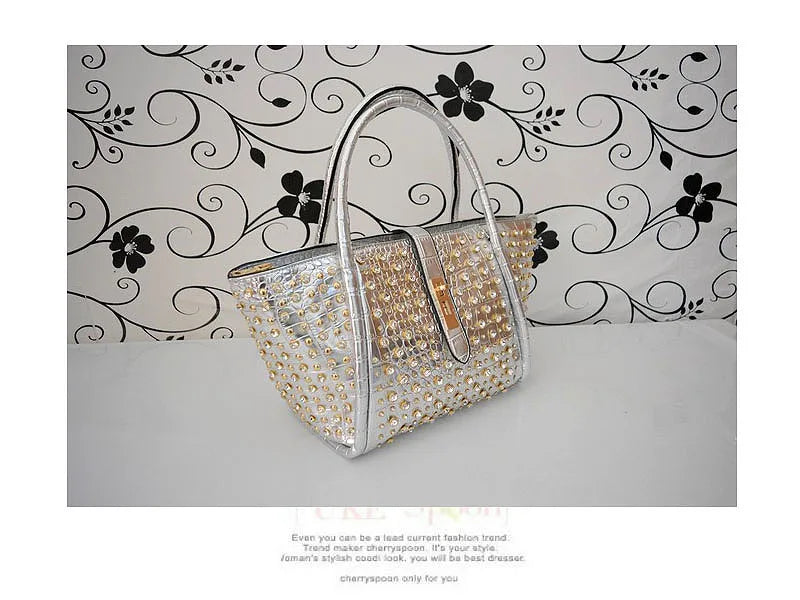 Rhinestone Patent Leather Crossbody Handbag for Women