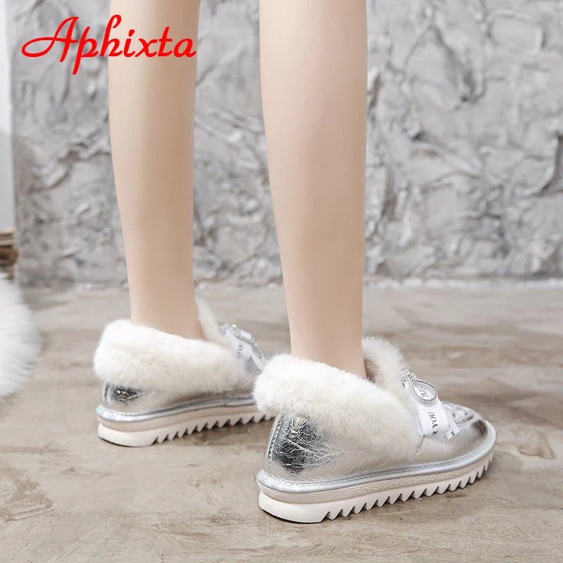 Waterproof Silver Bling Warm Plush Snow Boots for Women