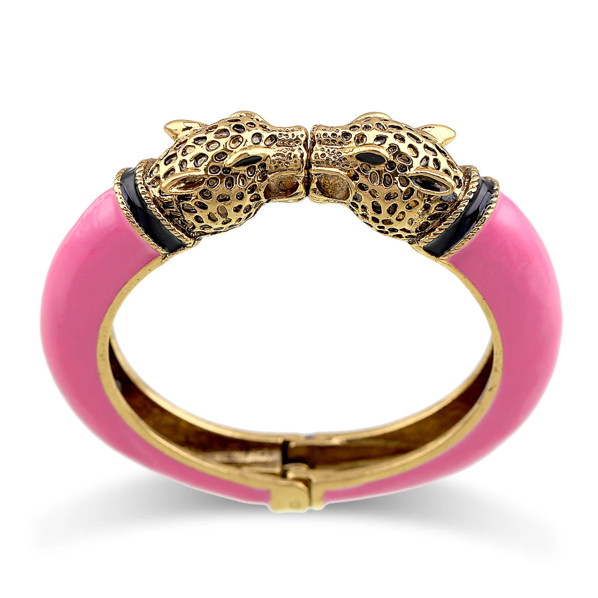 Double Leopard Head Enamel Cuff Bracelet for Women