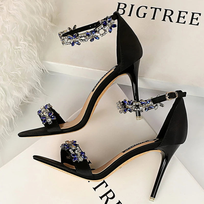 Rhinestone Open Toe Stiletto Heel Sandals for Women