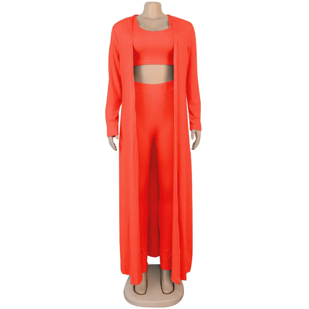 Slim Knit Three Piece Summer Lounge Outfit Set for Women