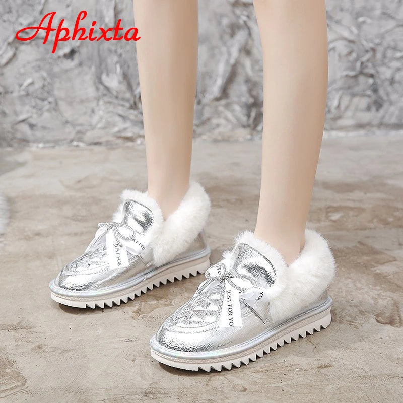 Waterproof Silver Bling Warm Plush Snow Boots for Women