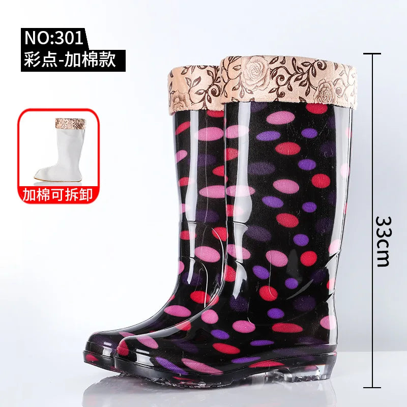 Warm Floral Platform Rain Boots